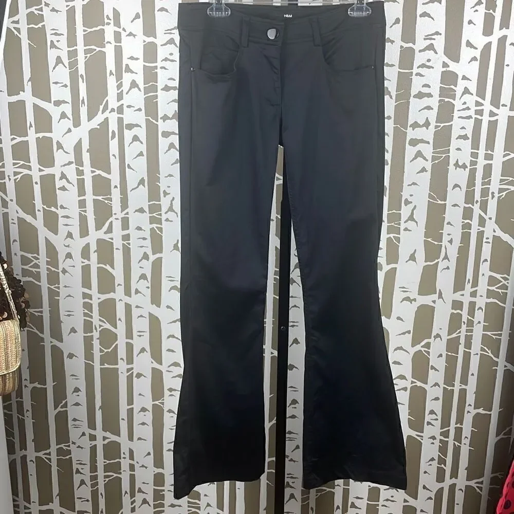 H&M Flared Leg Dress Pants Black Sateen sz 6